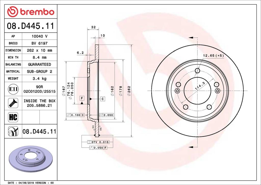 Disques de frein BREMBO ref. 08.D445.11
