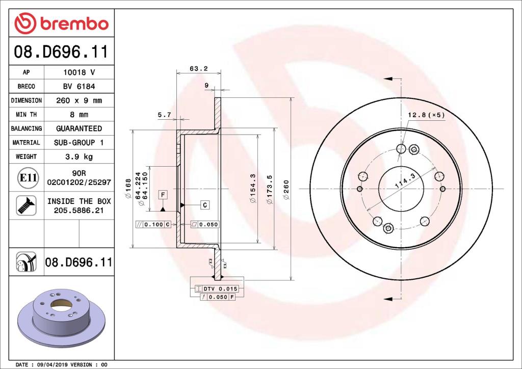 Discos de freno BREMBO ref. 08.D696.11