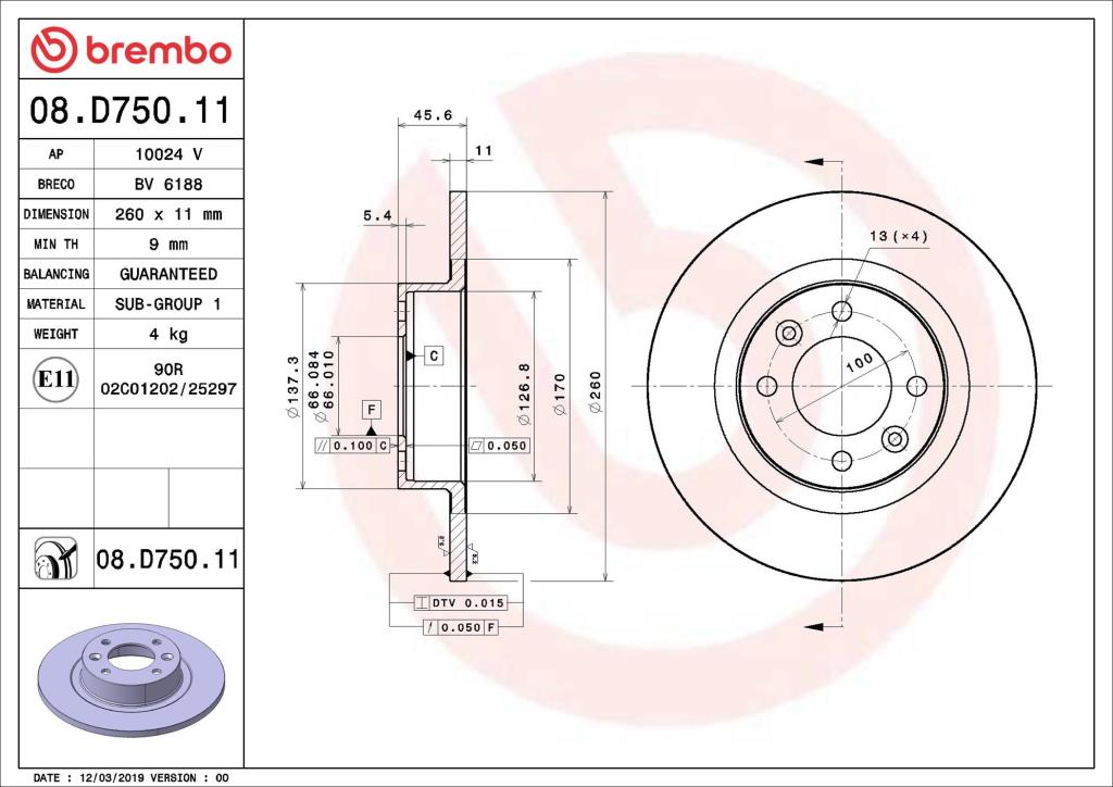 Disques de frein BREMBO 08.D750.11
