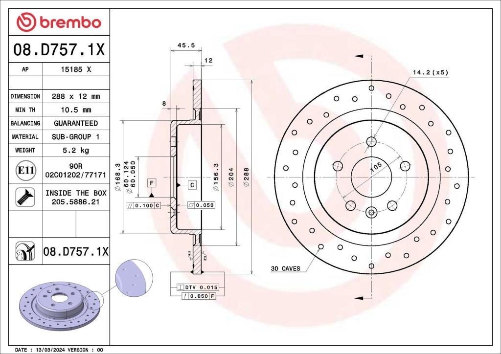 Disques de frein BREMBO 08.D757.1X