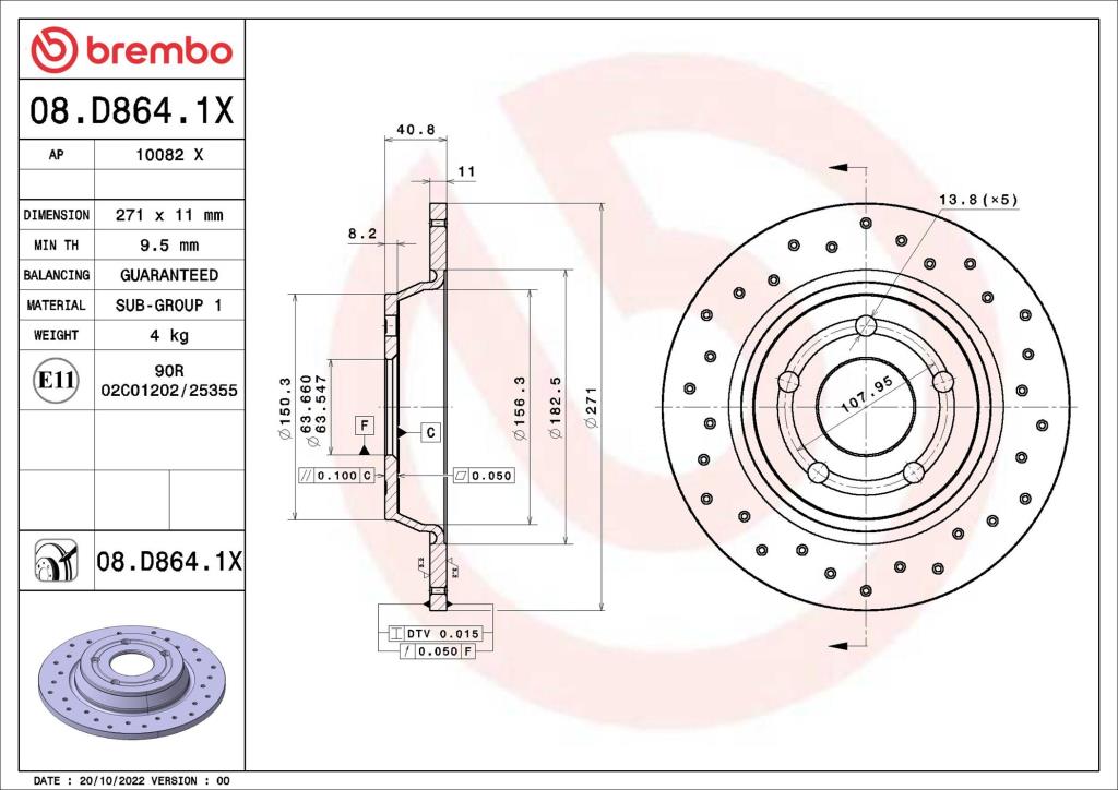 Disques de frein BREMBO ref. 08.D864.1X