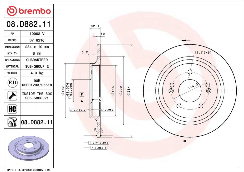 Discos de freno BREMBO ref. 08.D882.11