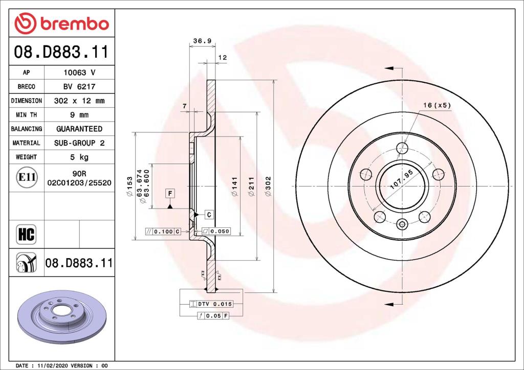 Discos de freno BREMBO ref. 08.D883.11