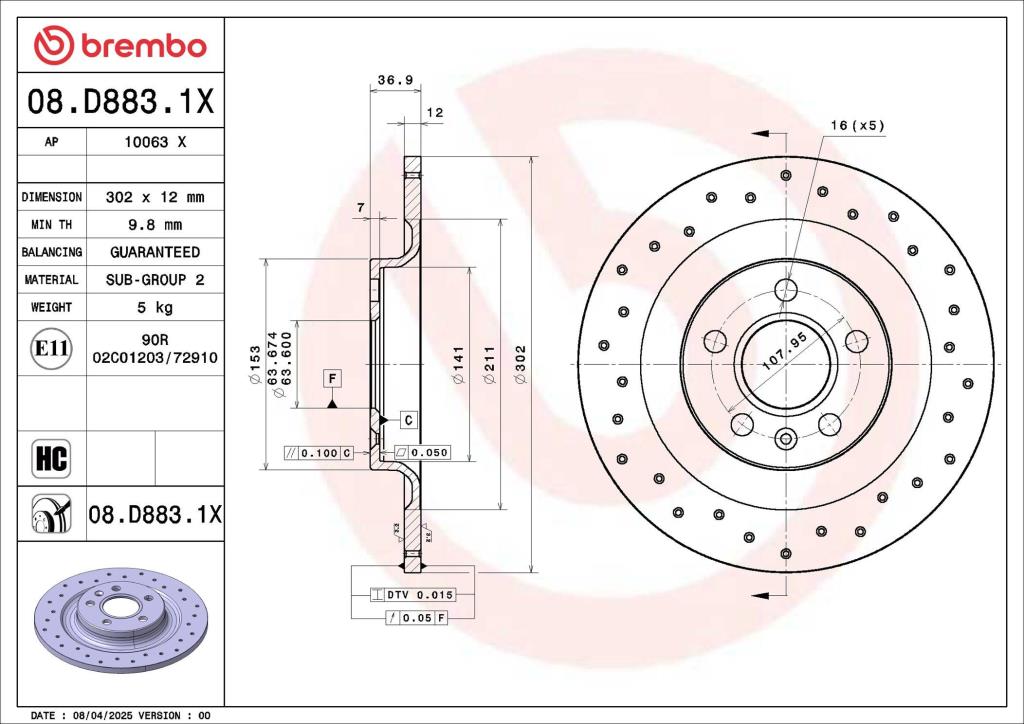 Discos de travão BREMBO ref. 08.D883.1X