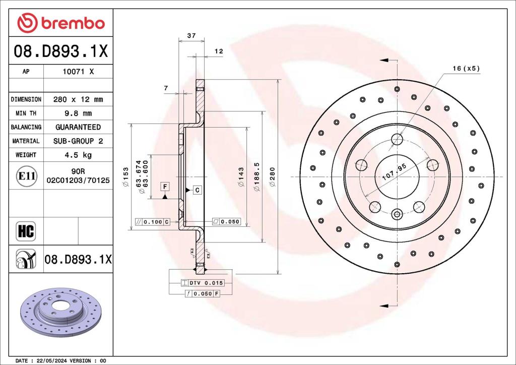 Discos de freno BREMBO ref. 08.D893.1X