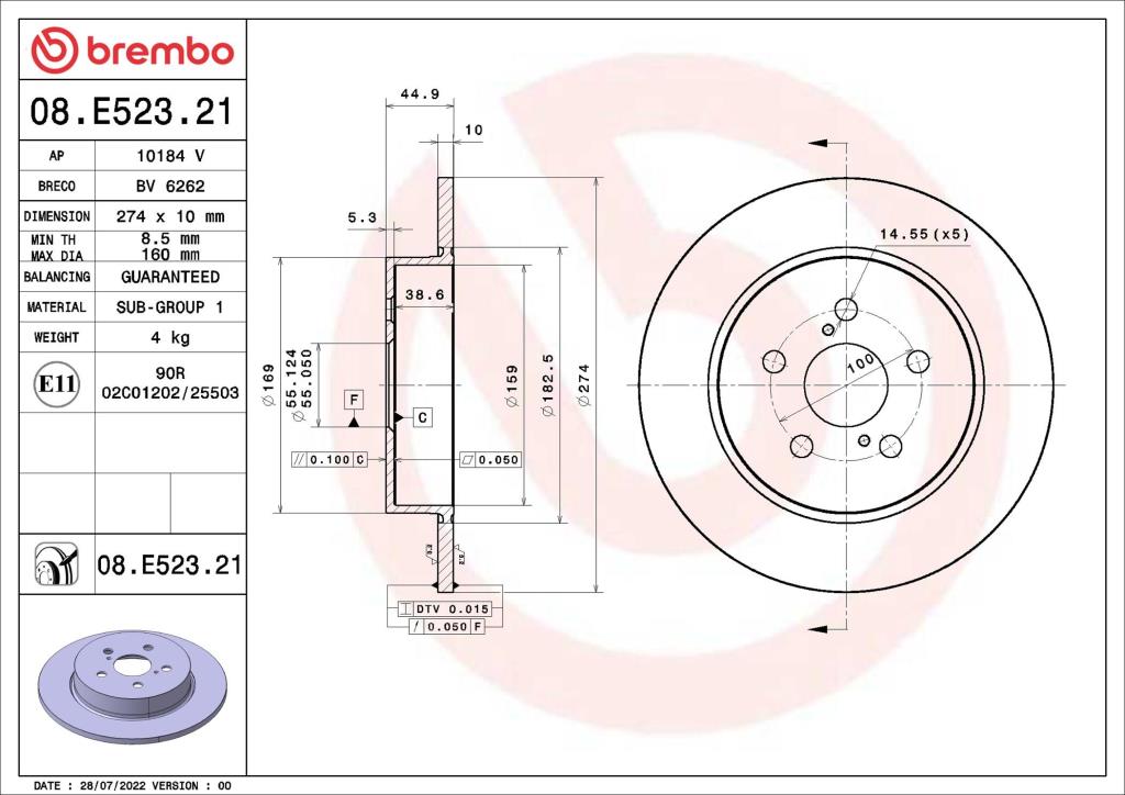 Discos de freno BREMBO ref. 08.E523.21