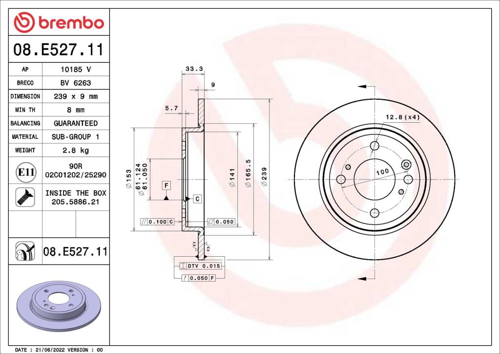 Discos de freno BREMBO ref. 08.E527.11