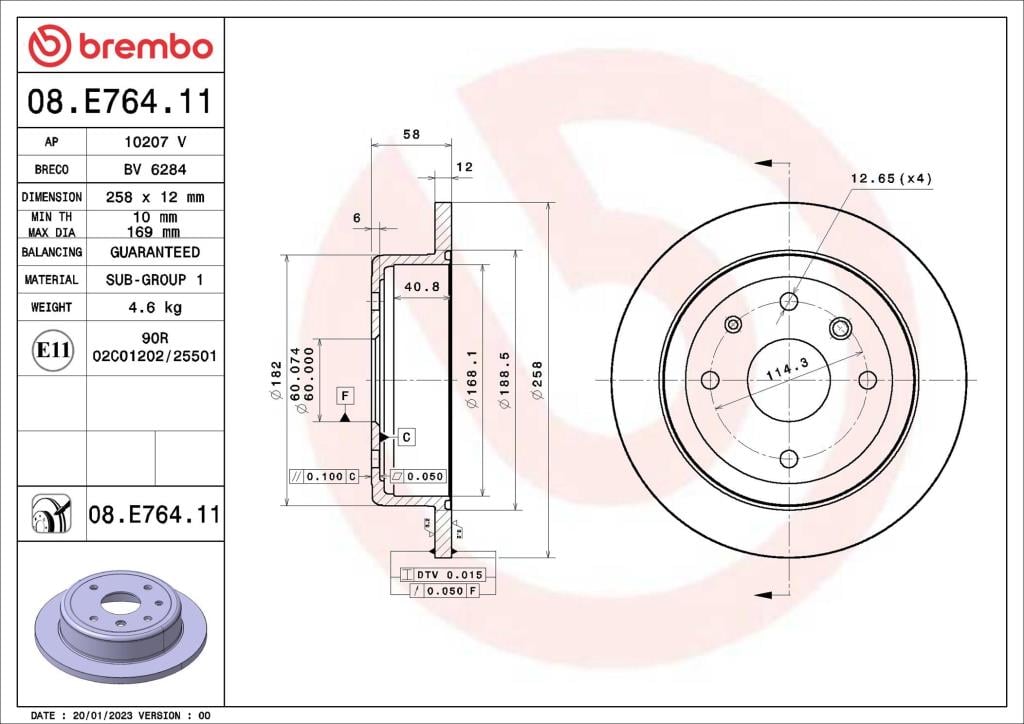 Disques de frein BREMBO ref. 08.E764.11
