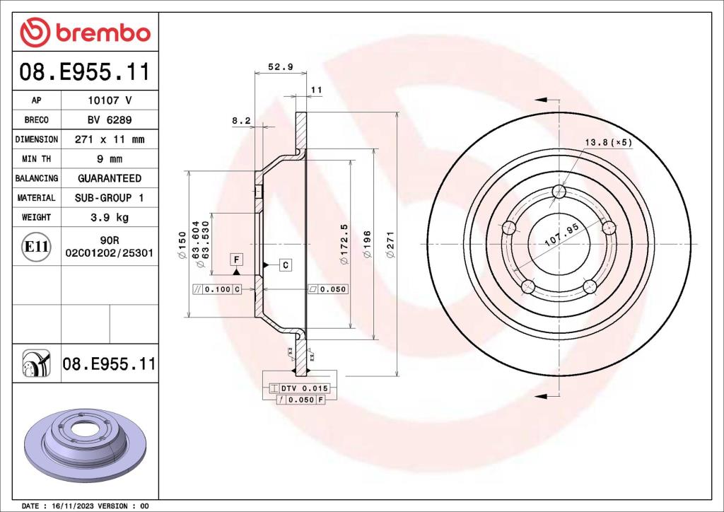 Discos de freno BREMBO ref. 08.E955.11