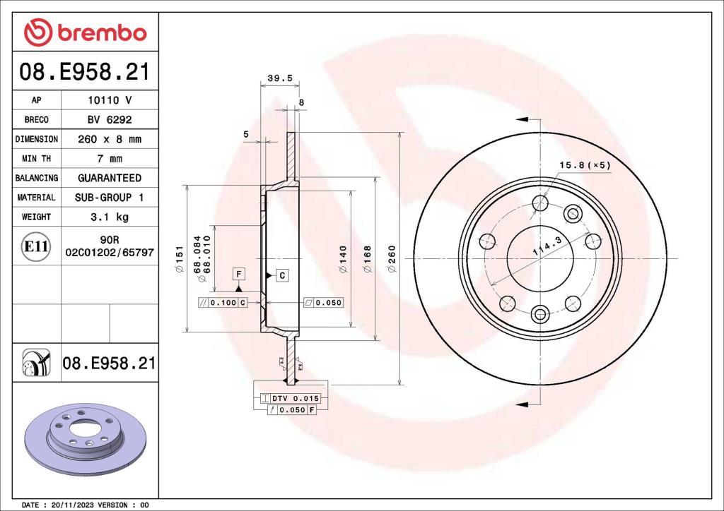 Discos de freno BREMBO ref. 08.E958.21