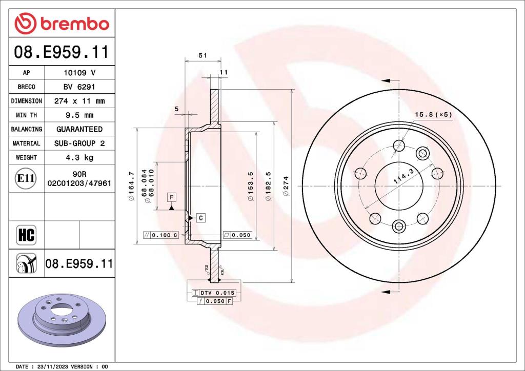 Discos de freno BREMBO ref. 08.E959.11
