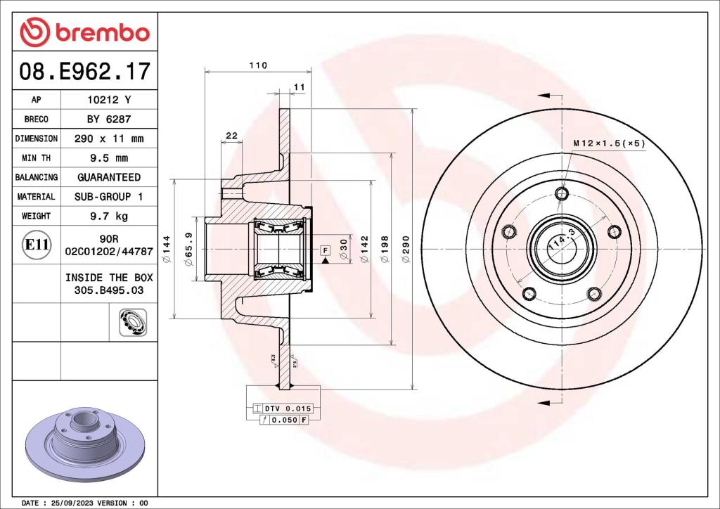 Disques de frein BREMBO 08.E962.17