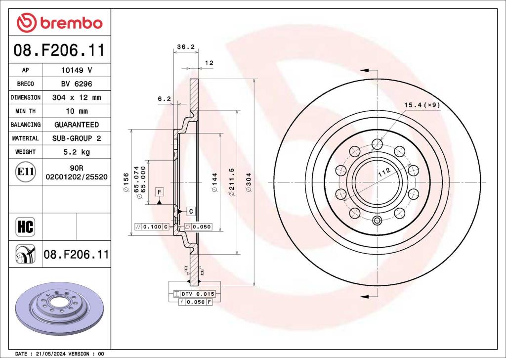 Disques de frein BREMBO 08.F206.11