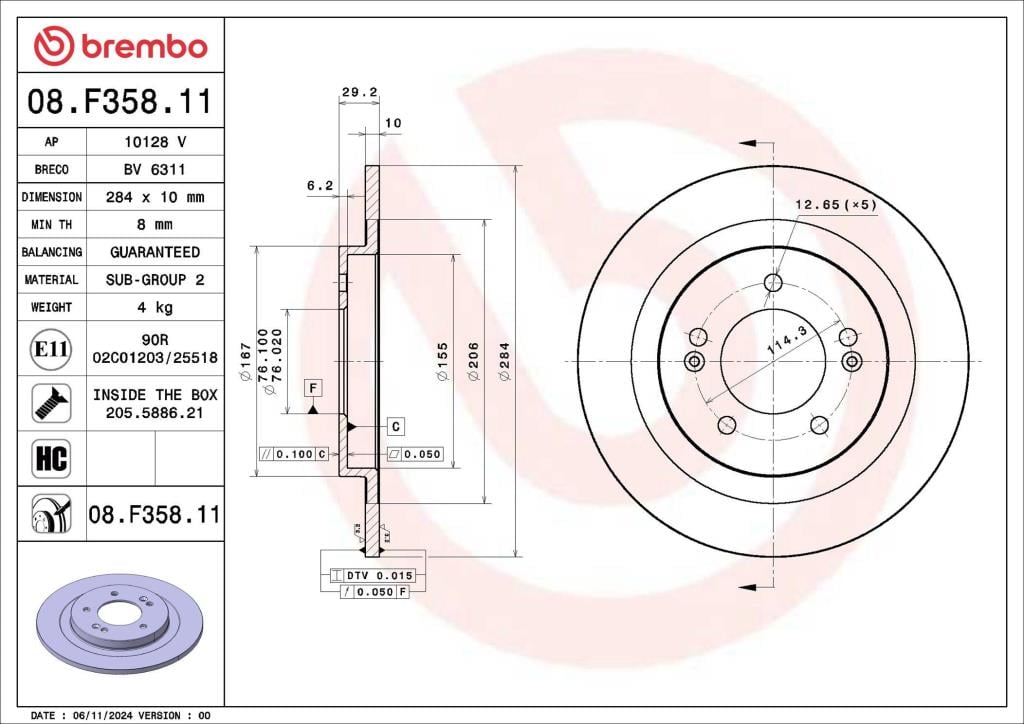 Disques de frein BREMBO ref. 08.F358.11