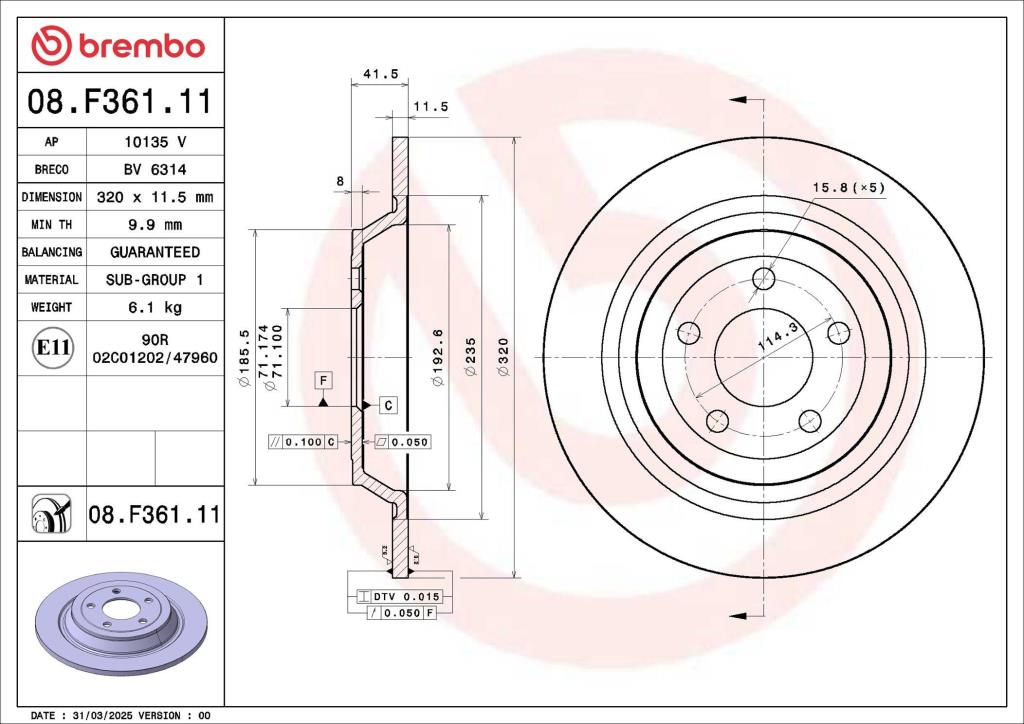Disques de frein BREMBO 08.F361.11