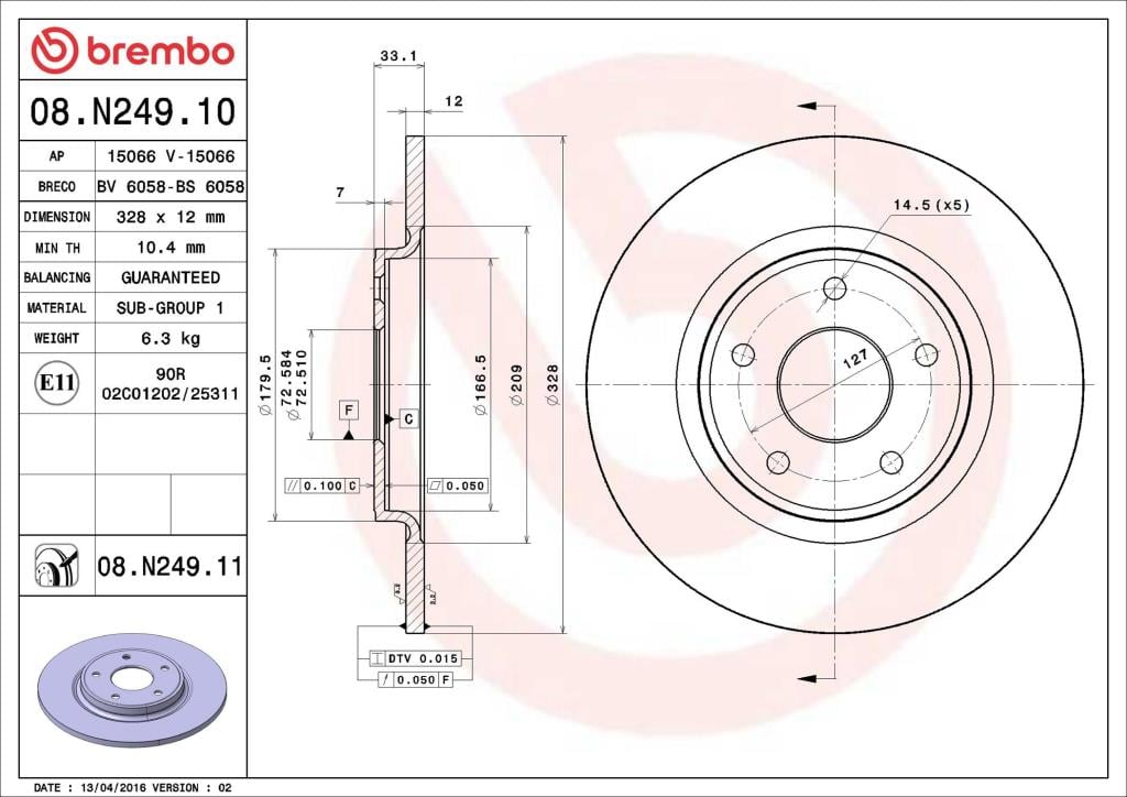 Disques de frein BREMBO ref. 08.N249.11