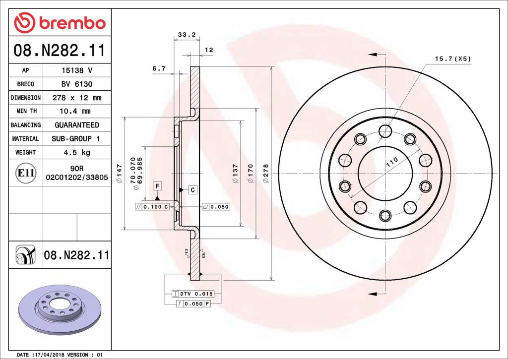 Disques de frein BREMBO 08.N282.11