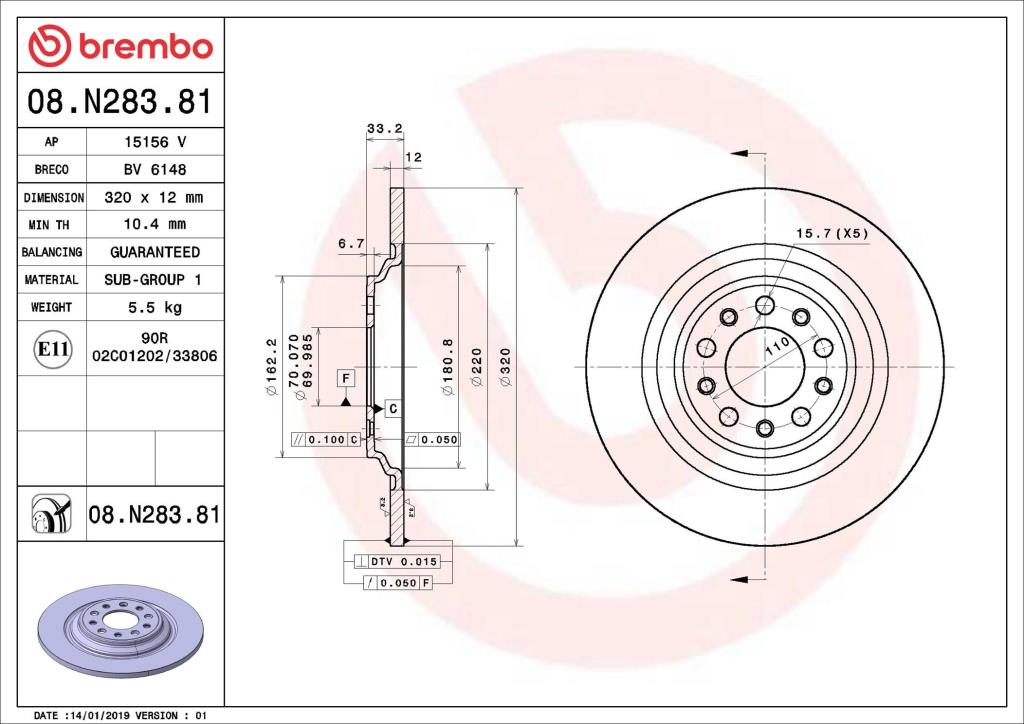 Discos de travão BREMBO 08.N283.81