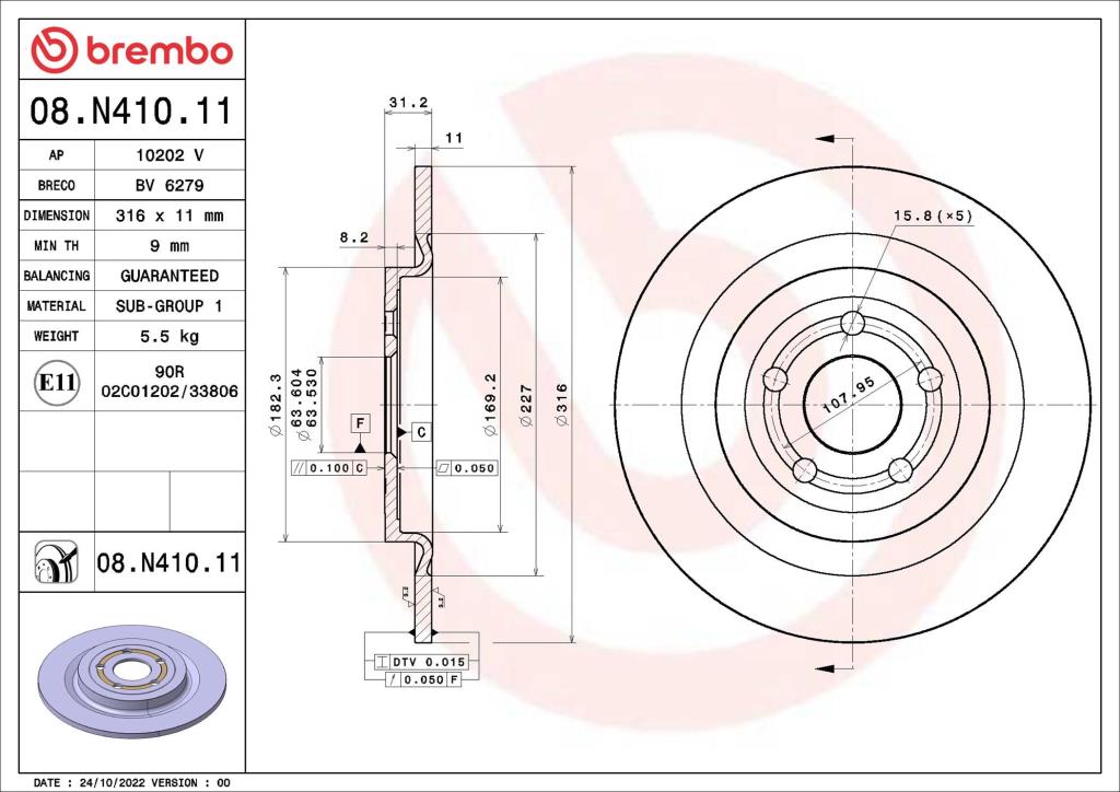 Disques de frein BREMBO ref. 08.N410.11