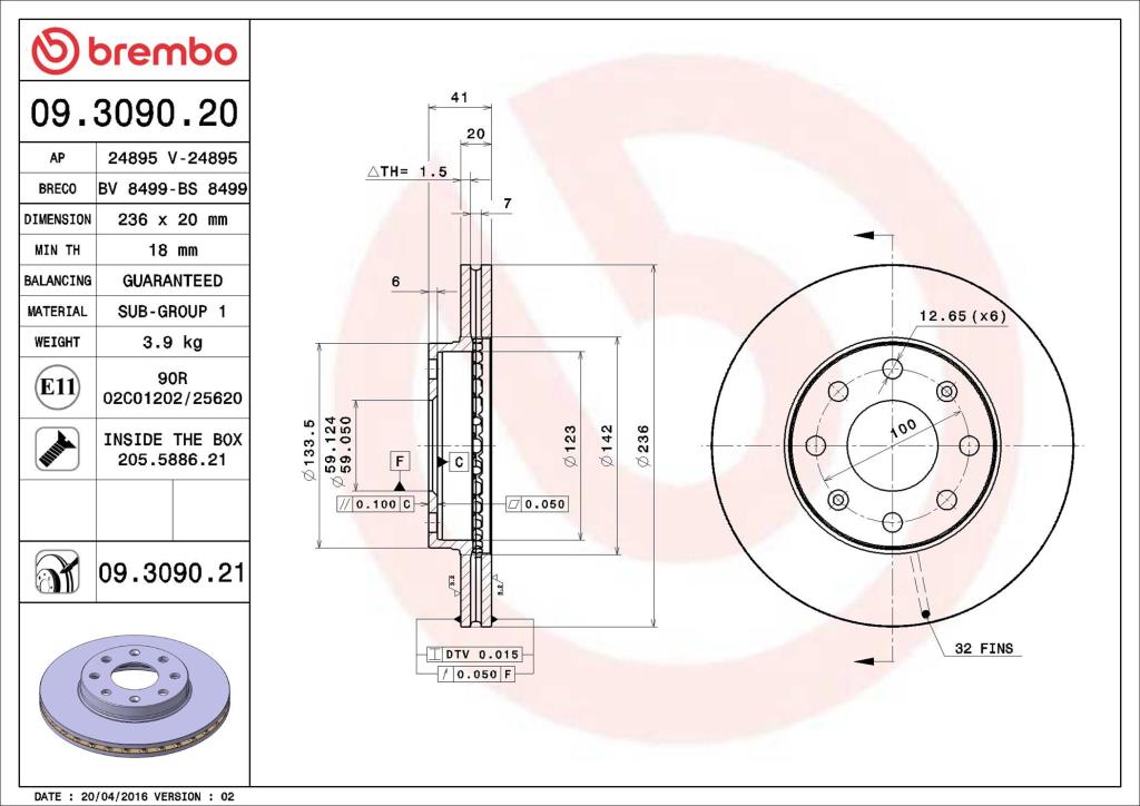 Discos de travão BREMBO ref. 09.3090.20