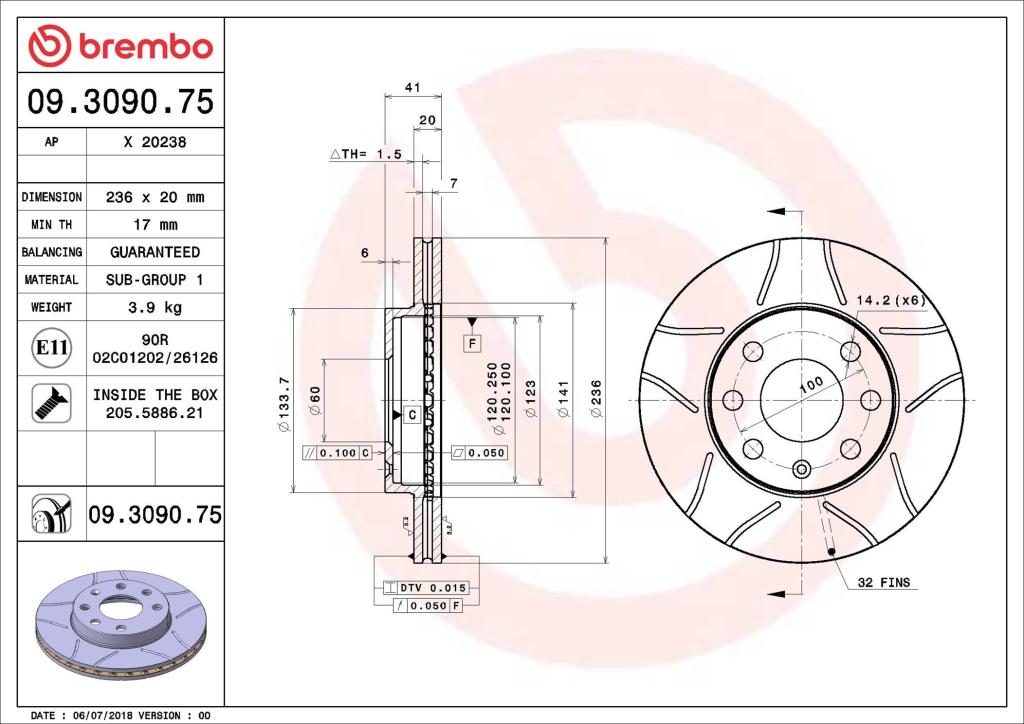 Discos de travão BREMBO ref. 09.3090.75