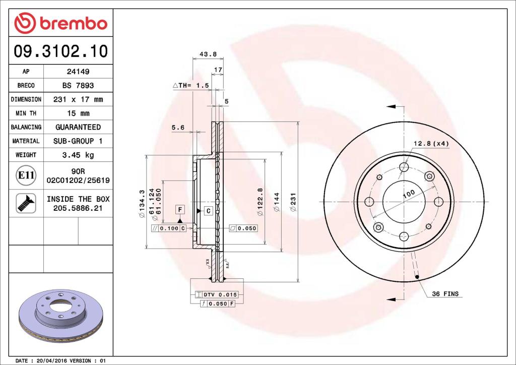 Discos de travão BREMBO 09.3102.10