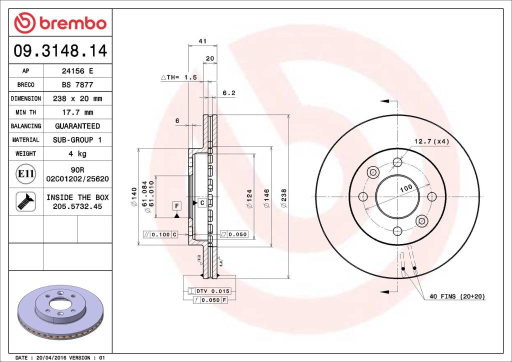 Discos de freno BREMBO ref. 09.3148.14