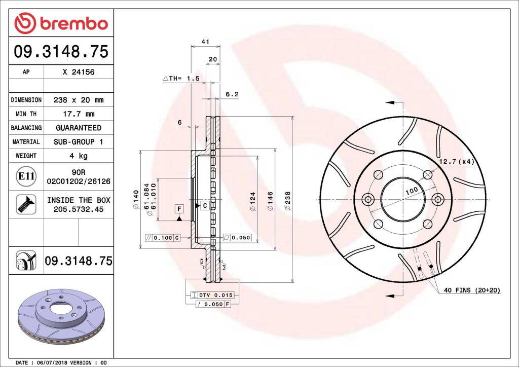 Discos de freno BREMBO ref. 09.3148.75