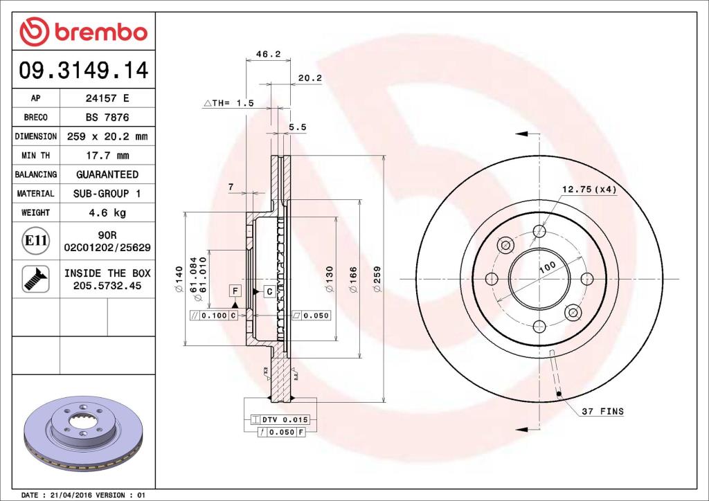 Discos de freno BREMBO ref. 09.3149.14
