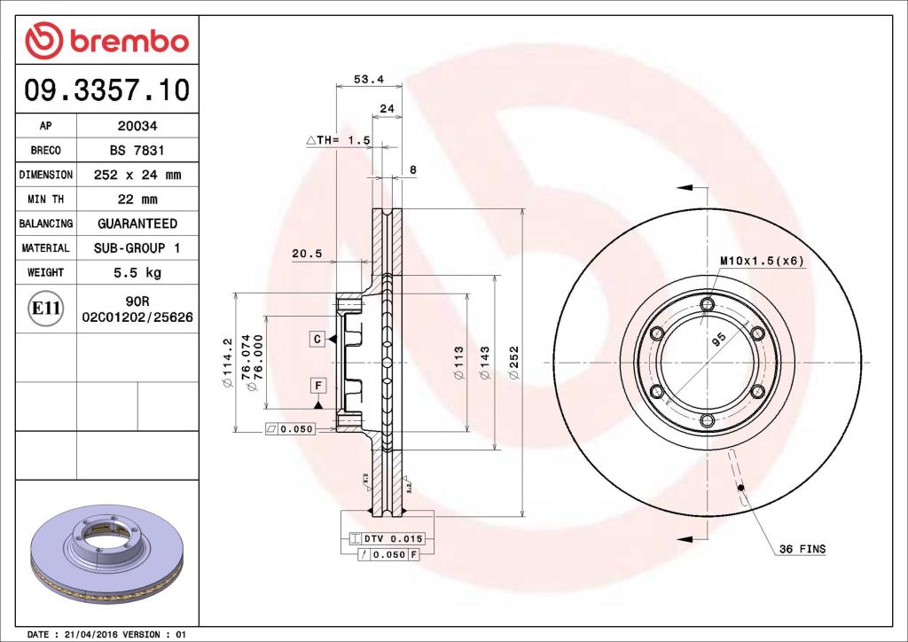 Disques de frein BREMBO ref. 09.3357.10