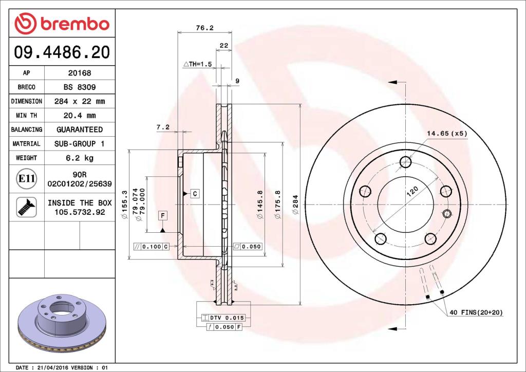 Discos de freno BREMBO ref. 09.4486.20