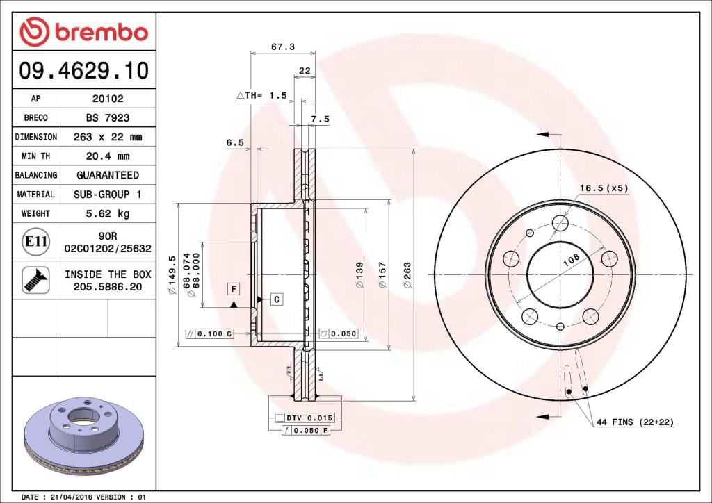 Discos de freno BREMBO ref. 09.4629.10