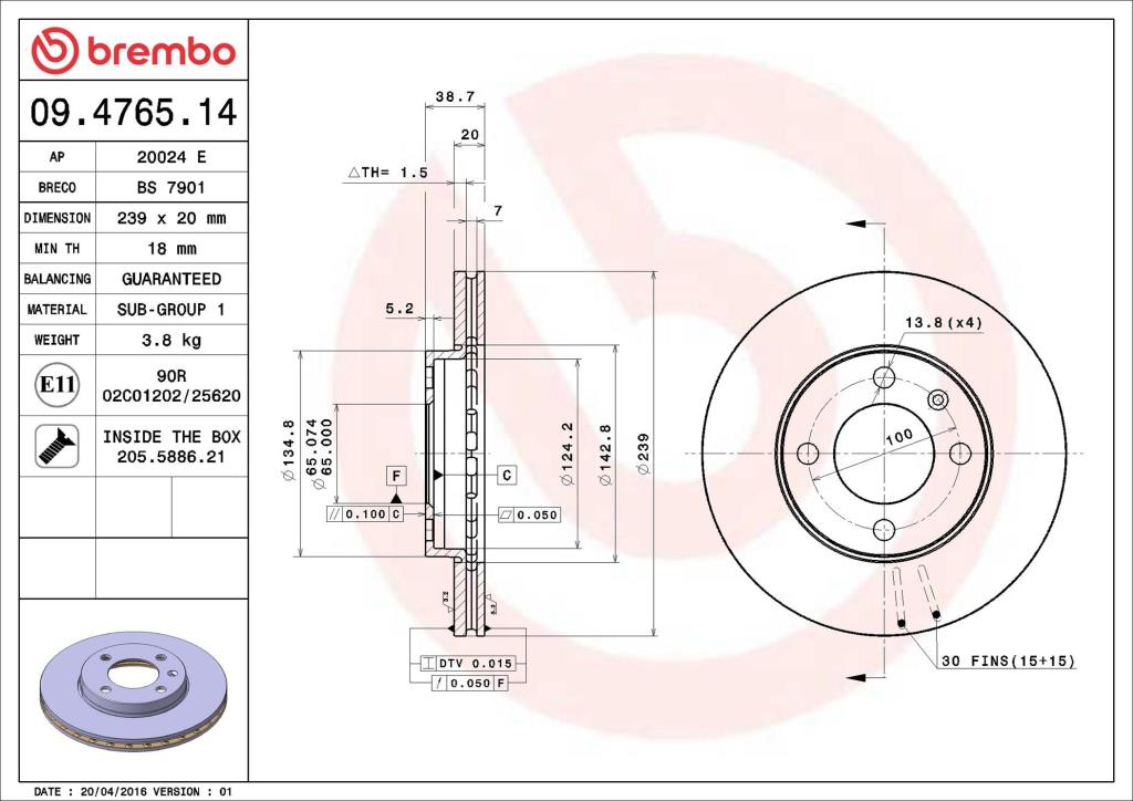 Discos de travão BREMBO ref. 09.4765.14