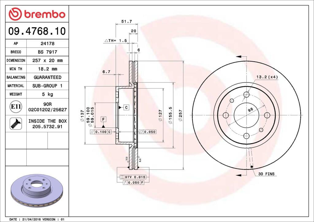 Disques de frein BREMBO 09.4768.10