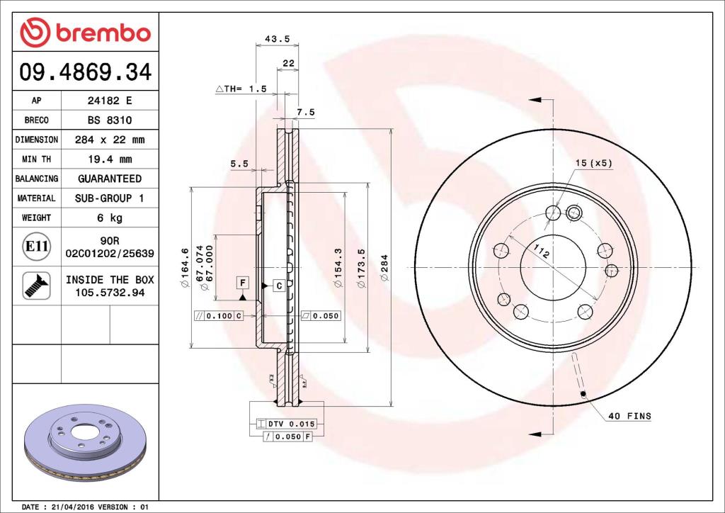 Discos de freno BREMBO ref. 09.4869.34