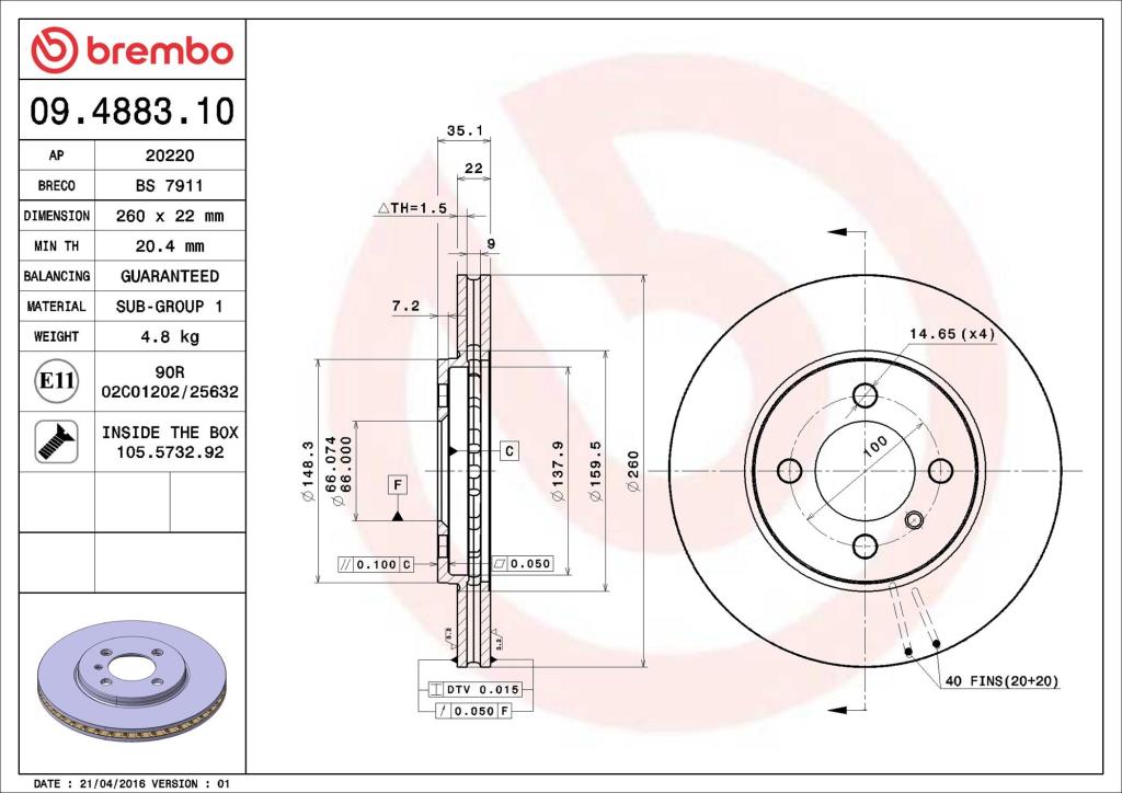 Discos de freno BREMBO ref. 09.4883.10