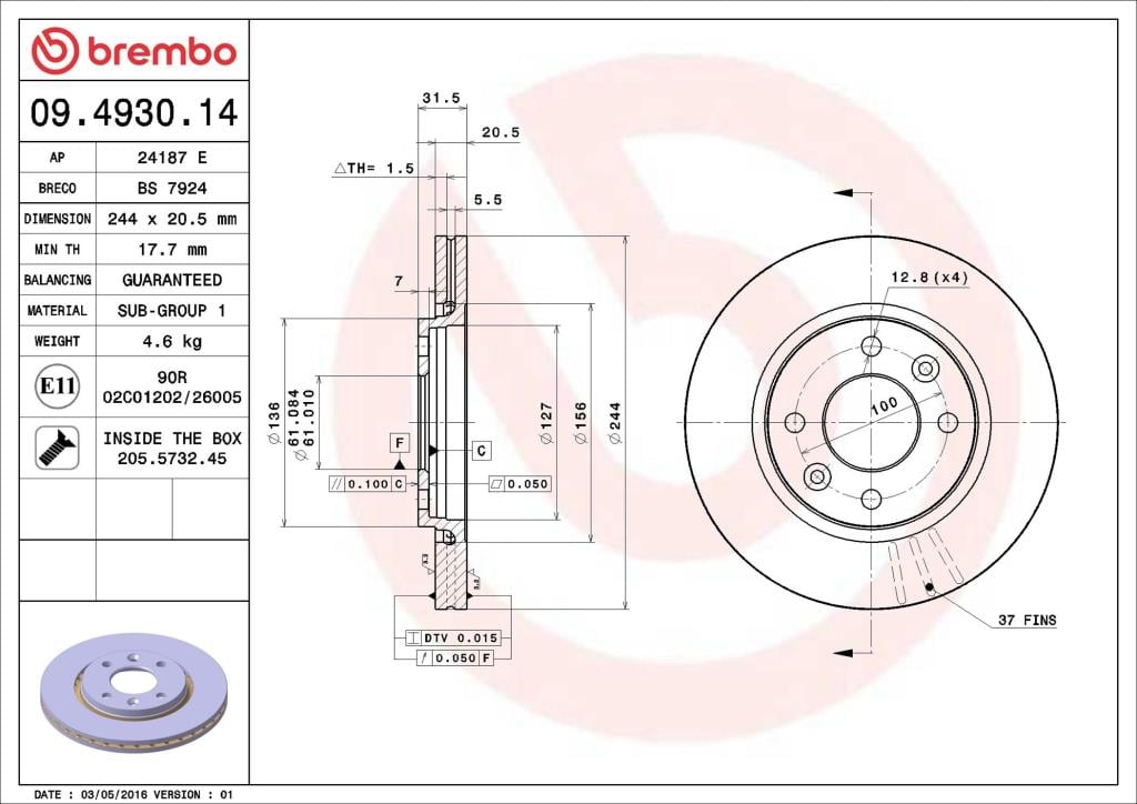 Discos de freno BREMBO ref. 09.4930.14