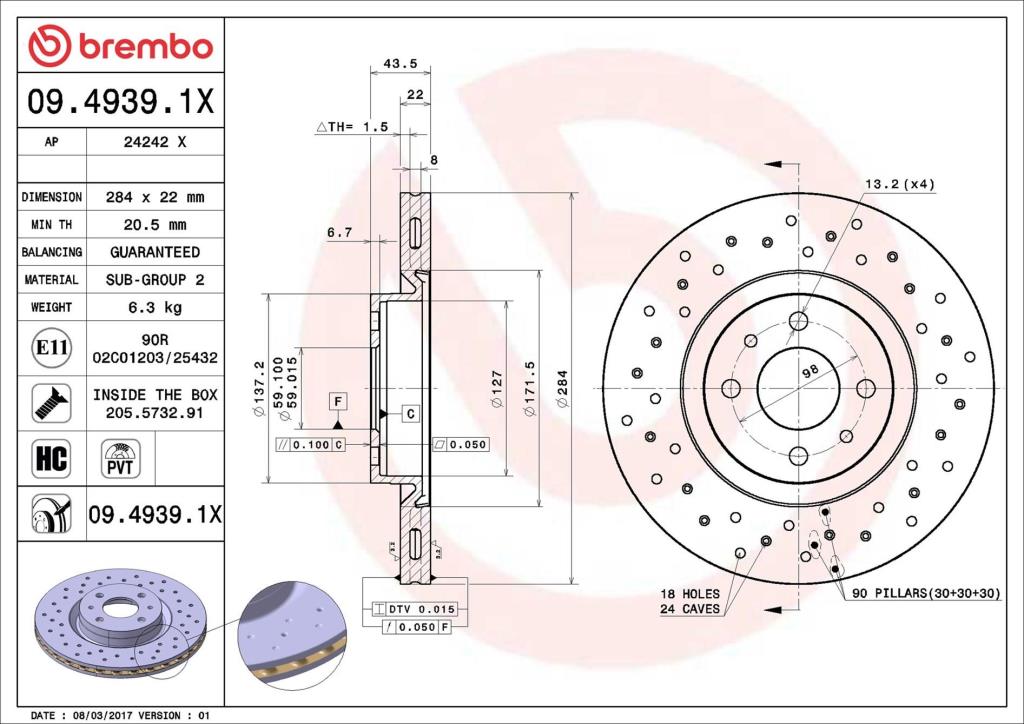 Disques de frein BREMBO ref. 09.4939.1X