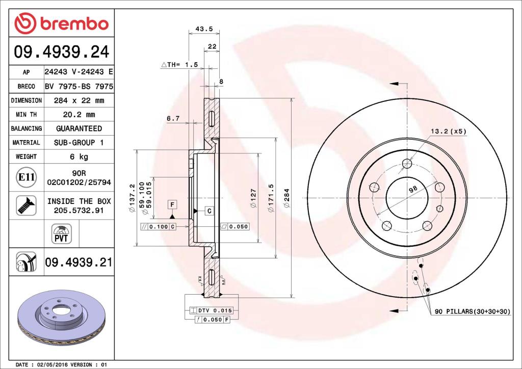 Discos de freno BREMBO ref. 09.4939.24