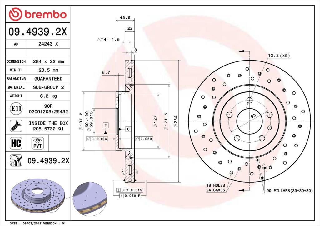 Disques de frein BREMBO ref. 09.4939.2X