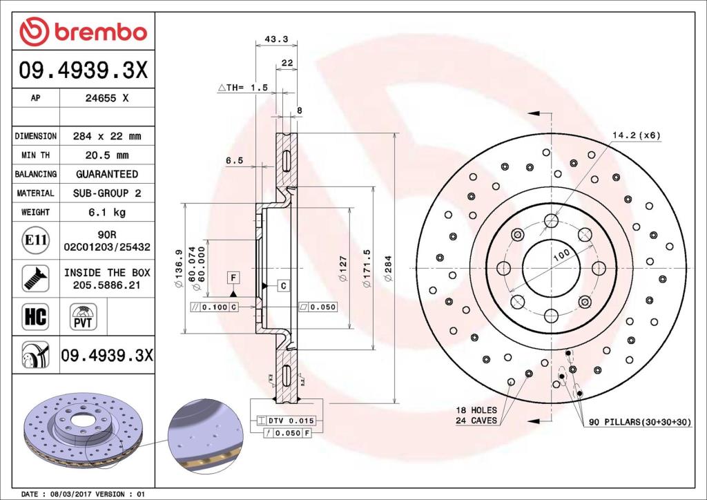 Disques de frein BREMBO 09.4939.3X