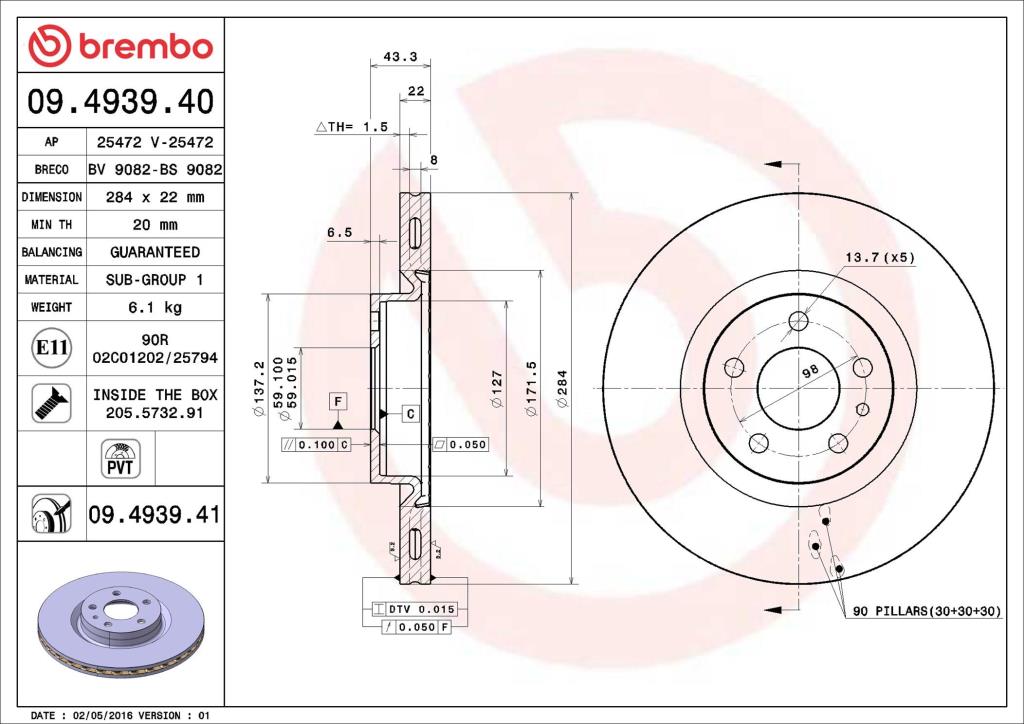 Discos de freno BREMBO ref. 09.4939.41