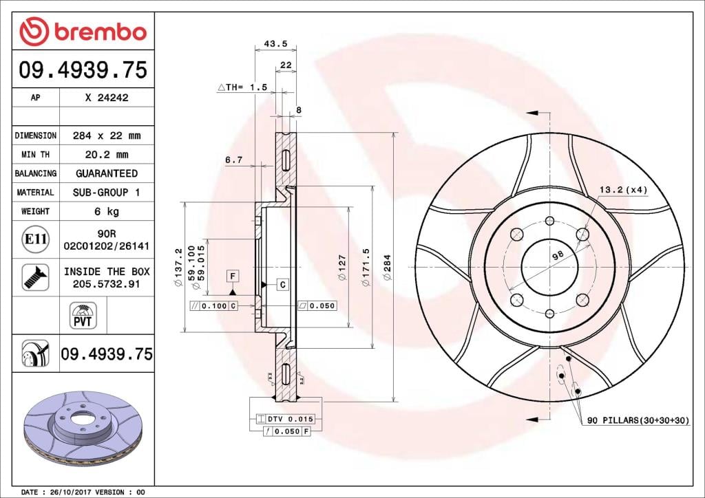 Discos de freno BREMBO ref. 09.4939.75