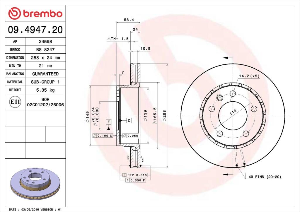 Discos de freno BREMBO ref. 09.4947.20