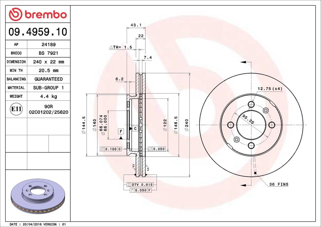 Discos de freno BREMBO ref. 09.4959.10