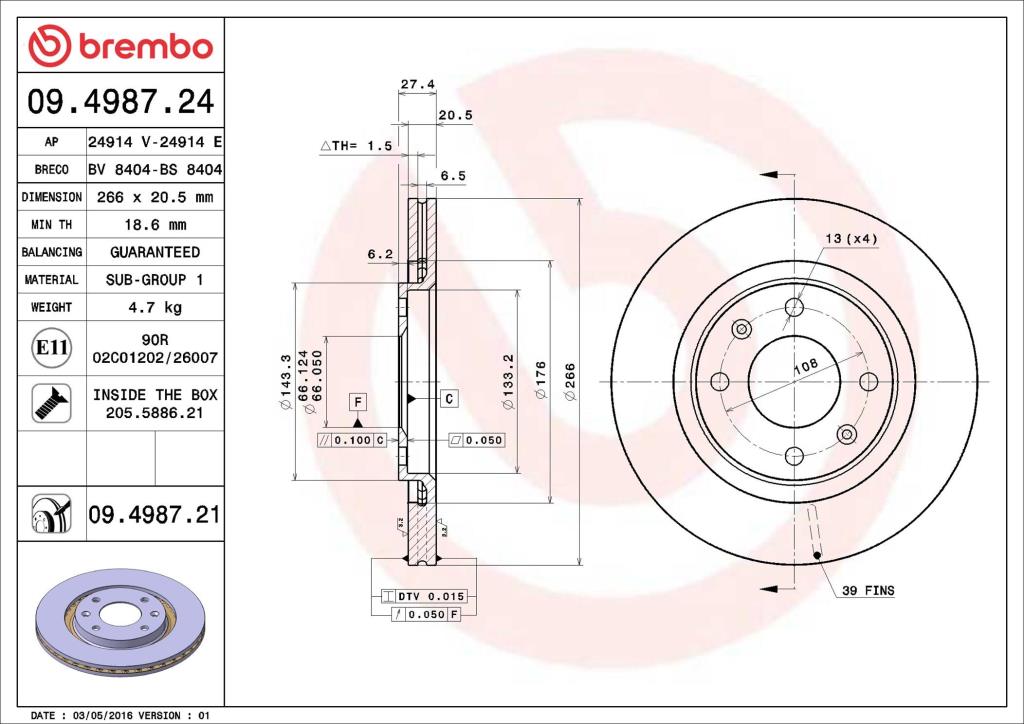 Discos de freno BREMBO ref. 09.4987.21