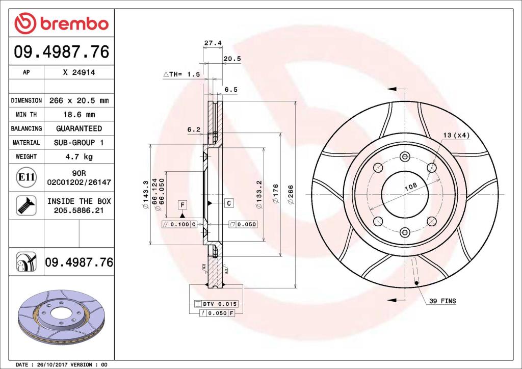 Discos de freno BREMBO ref. 09.4987.76