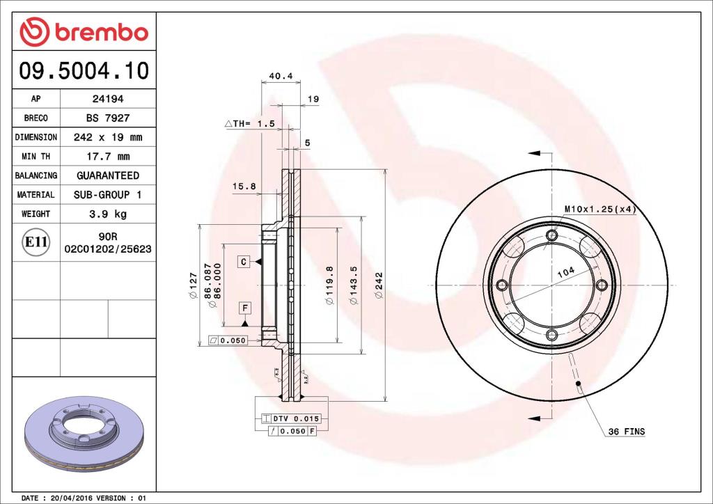 Discos de freno BREMBO ref. 09.5004.10