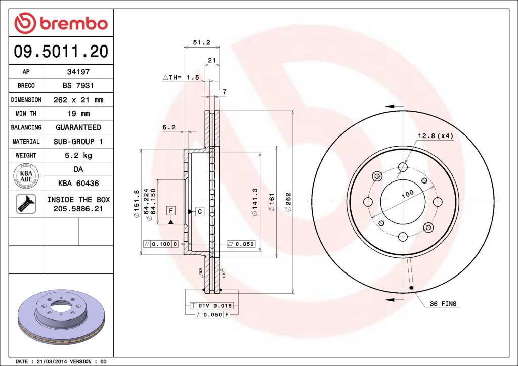 Discos de freno BREMBO ref. 09.5011.20