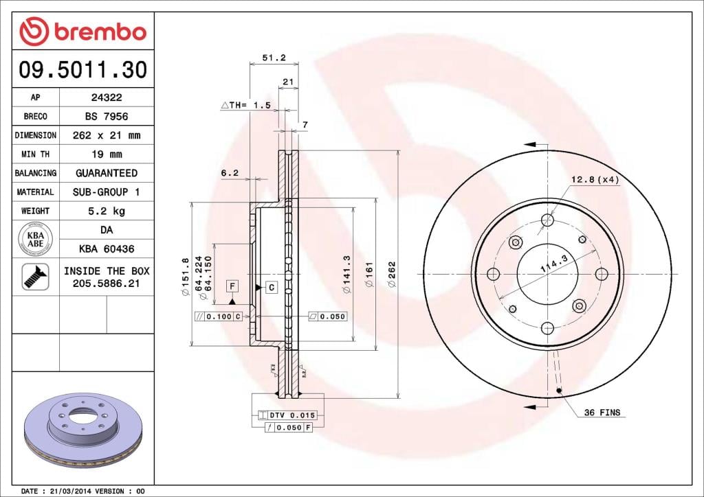 Disques de frein BREMBO ref. 09.5011.30